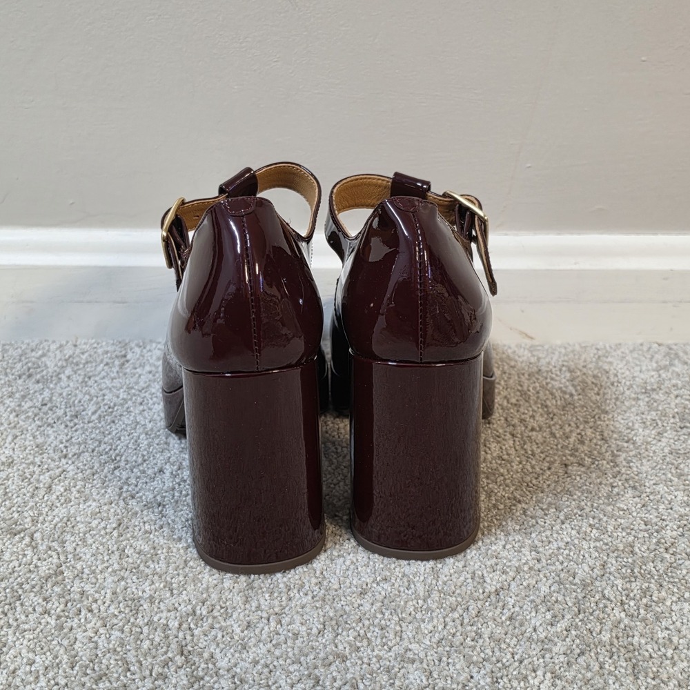 Sezane Monique Mary Jane Heels Burgundy Patent Leather Platform Pumps EU 39 - Picture 8 of 10
